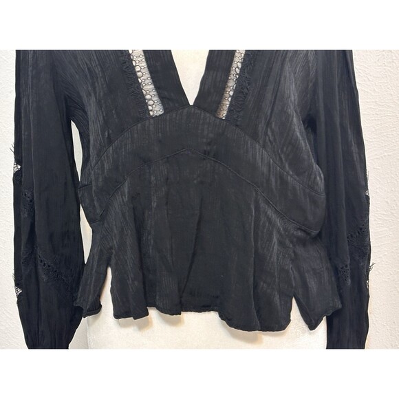 IRO Paris Size 40 US 8 Black Lace Pleated Crepe The Chine Blouse Boho Minimalist - Picture 5 of 16